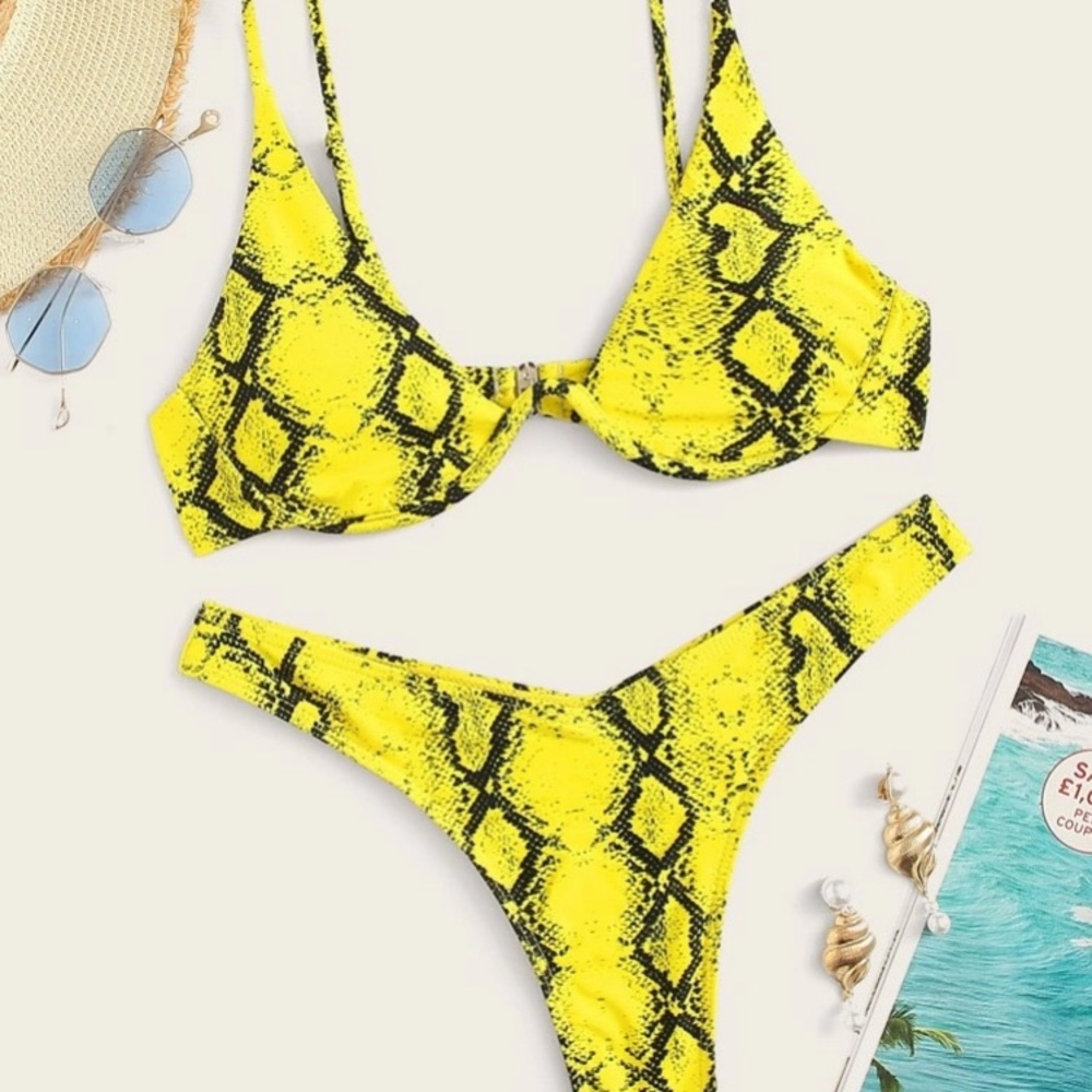 Shein Neon Yellow Snake Skin Bikini Set